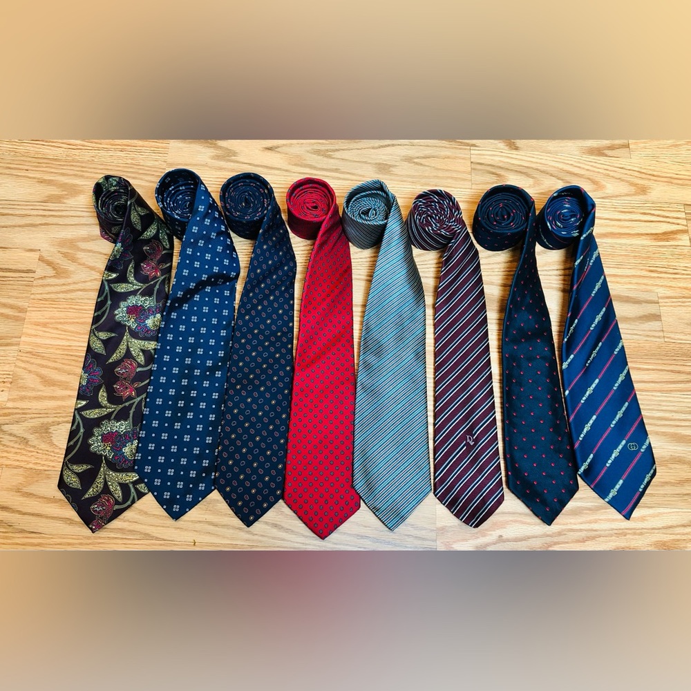 8 Designer Silk Tie Lot Gucci Dior Paul Stuart Ralph Lauren Guy Laroche Stripes